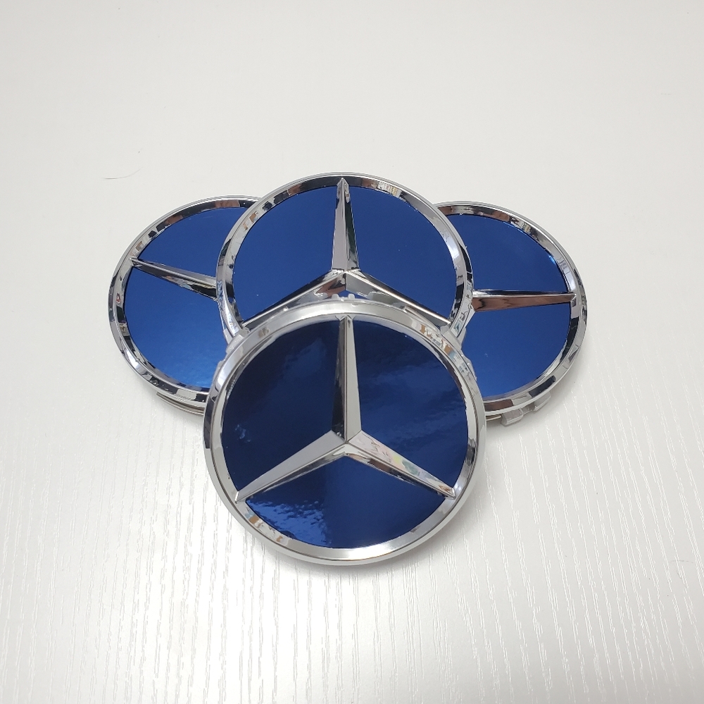4 Mirror Blue WHEEL CENTER HUB CAPS EMBLEM FITS MERCEDES BENZ 75MM/3INCH
